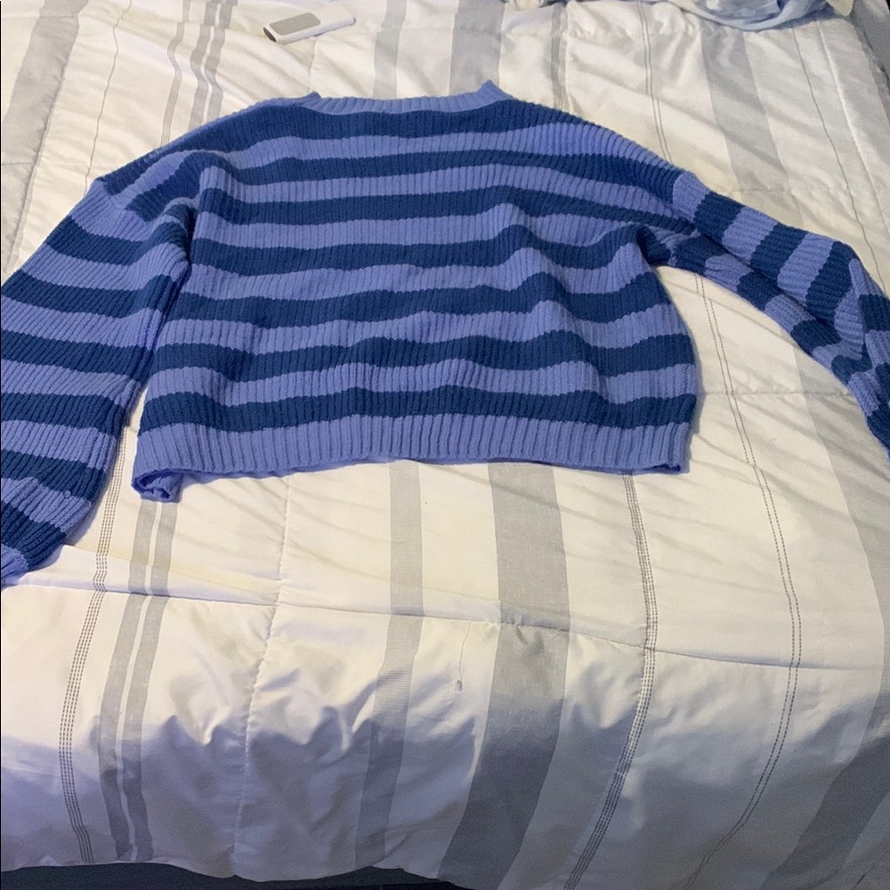 SHEIN Blue Crew Neck Striped Sweater